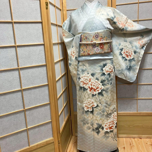 5456# Japanese Kimono Vintage Womens Silk Fabric Robe Kimono only sold