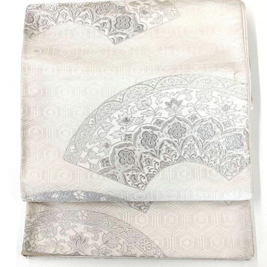 4311# Japanese Vintage Fukuro Obi Belt Kimono Fabric Silk Traditional Silver
