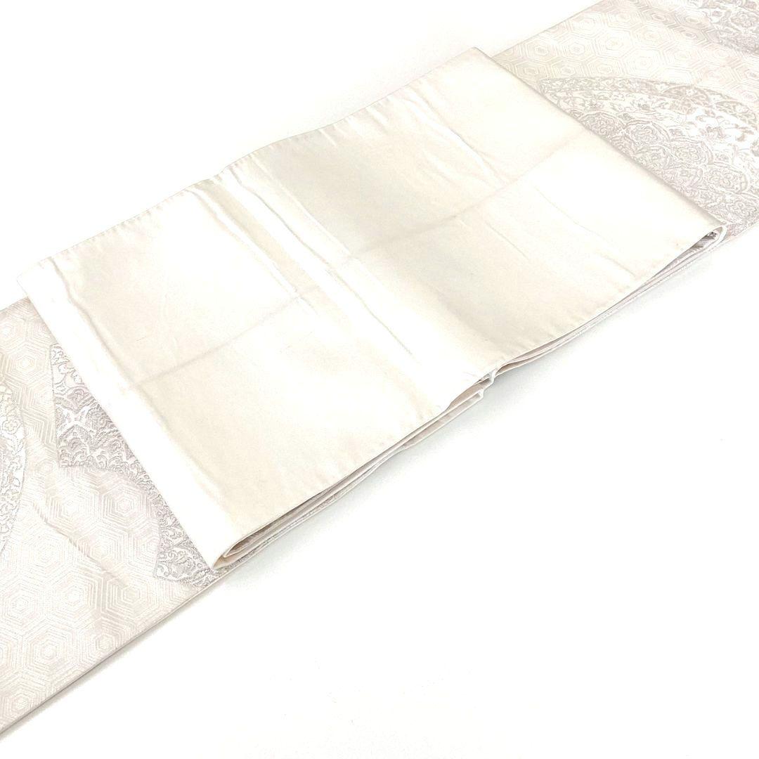 4311# Japanese Vintage Fukuro Obi Belt Kimono Fabric Silk Traditional Silver