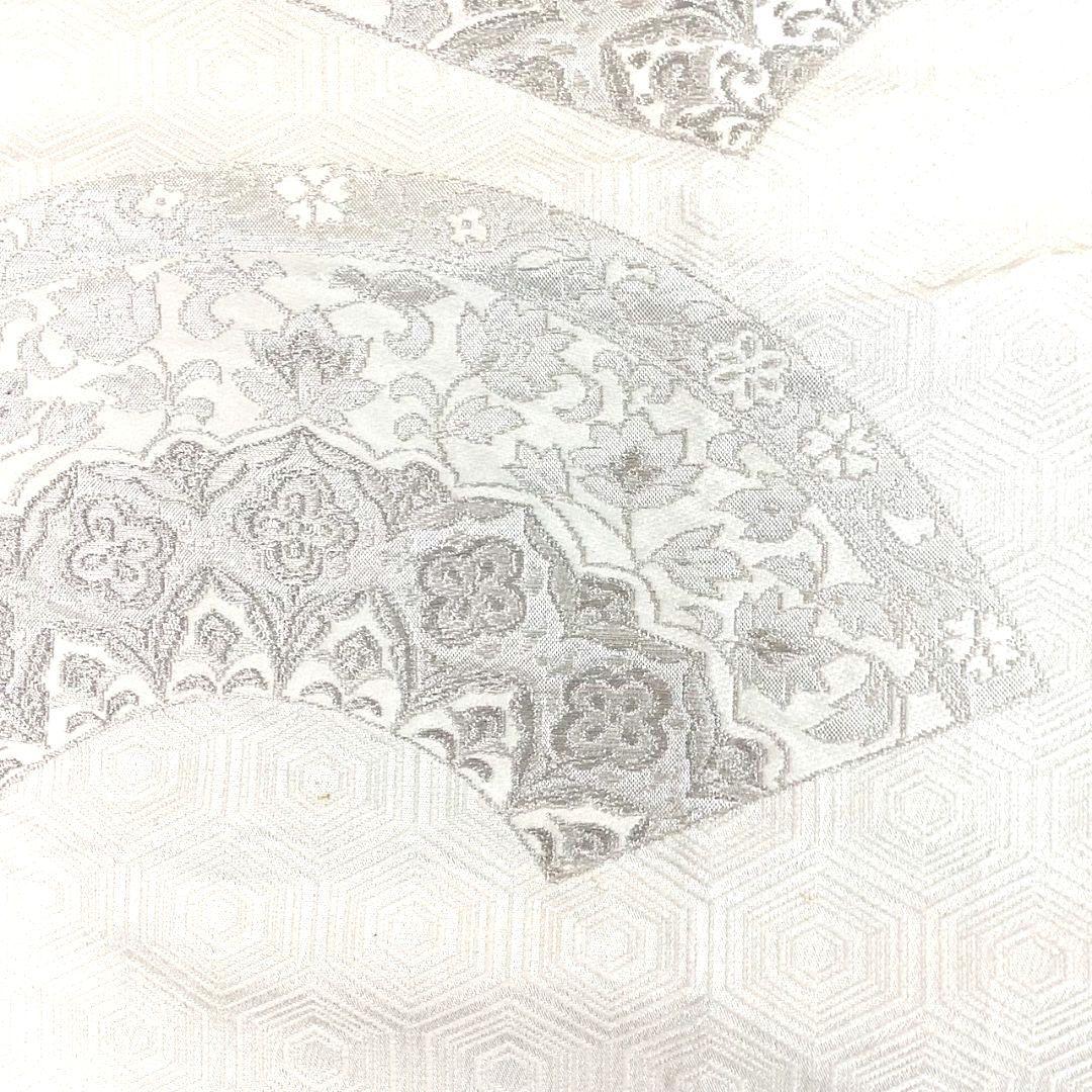 4311# Japanese Vintage Fukuro Obi Belt Kimono Fabric Silk Traditional Silver