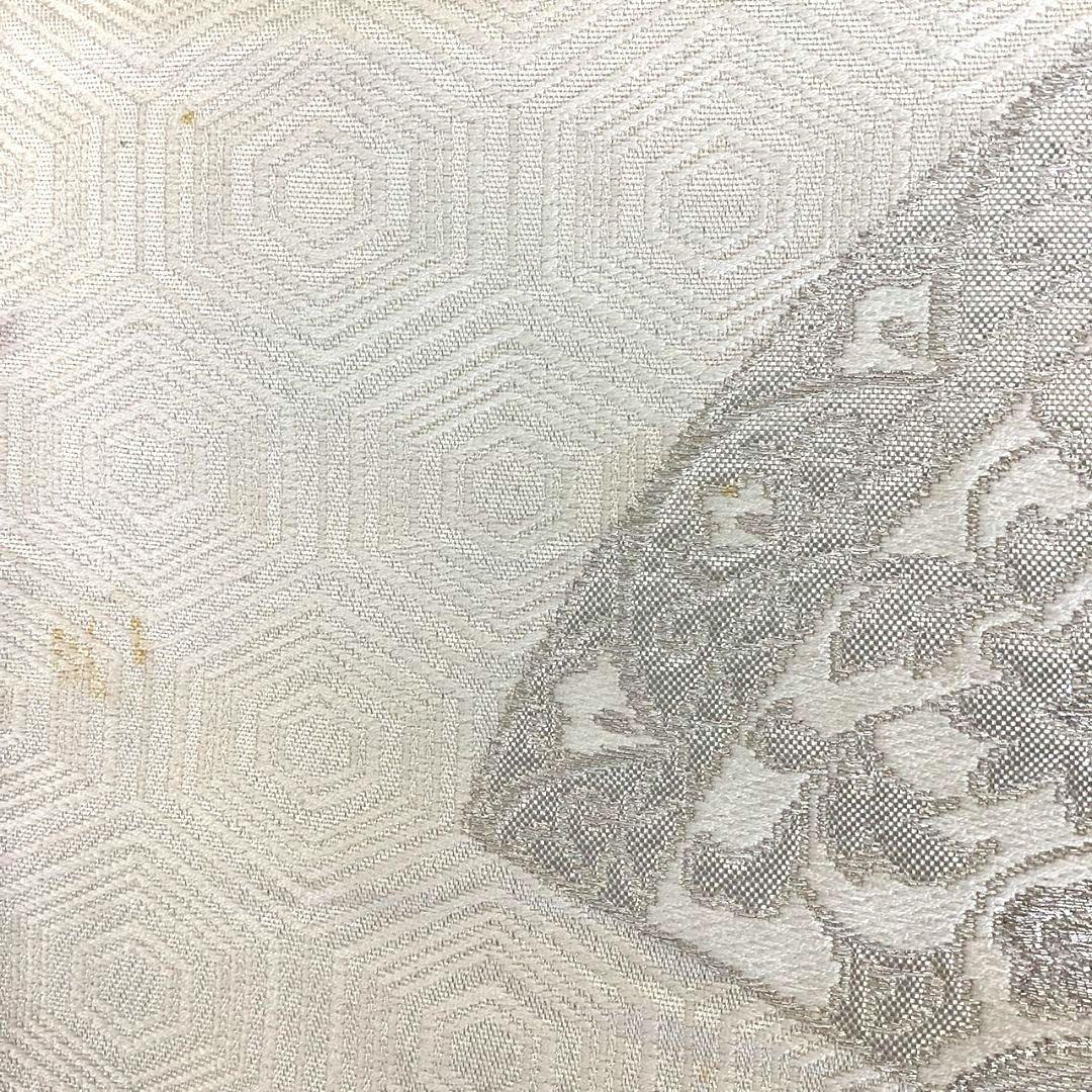 4311# Japanese Vintage Fukuro Obi Belt Kimono Fabric Silk Traditional Silver