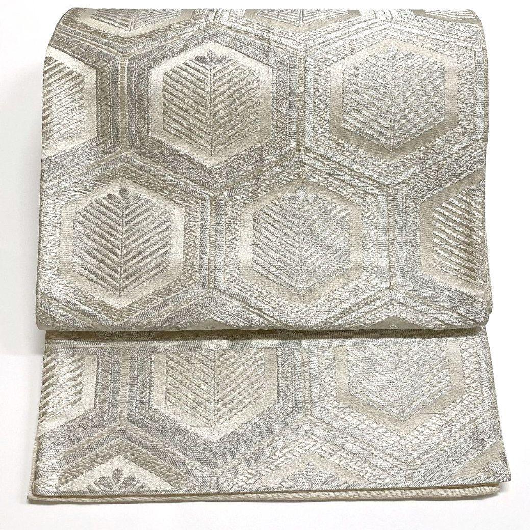 2238# Japanese Vintage Fukuro Obi Belt Kimono Fabric Silk Traditional Silver