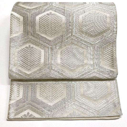 2238# Japanese Vintage Fukuro Obi Belt Kimono Fabric Silk Traditional Silver