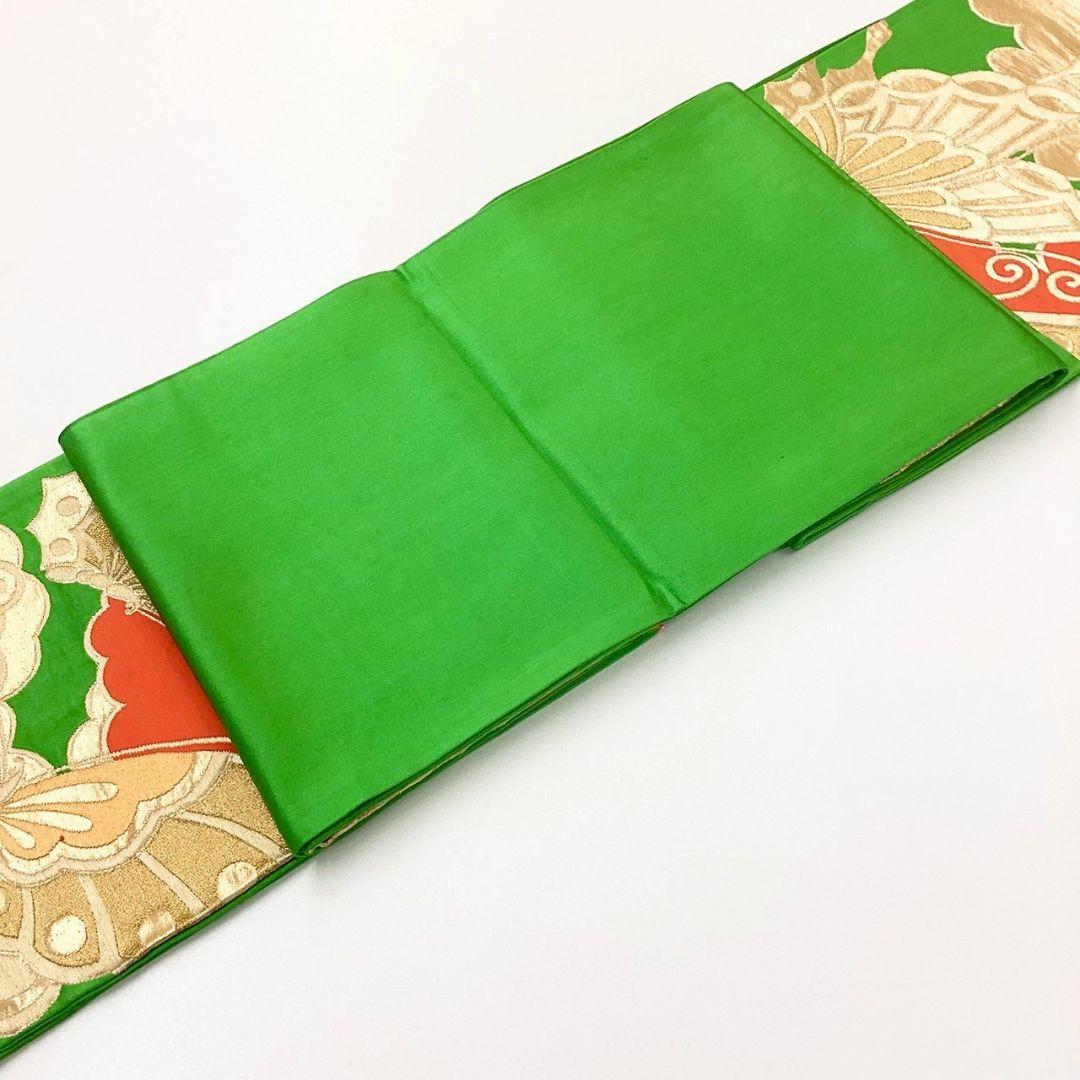 4287# Japanese Vintage Fukuro Obi Belt Kimono Fabric Silk Traditional Green