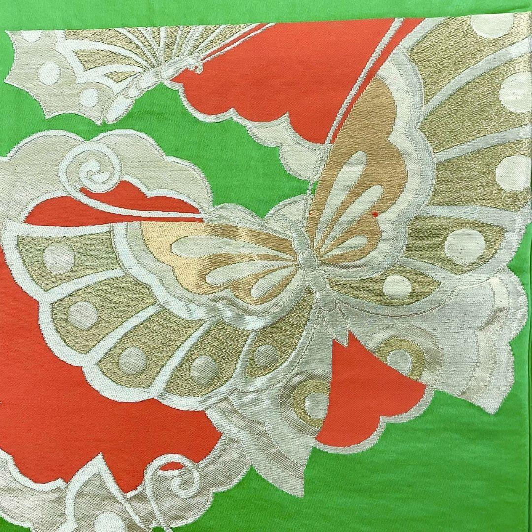 4287# Japanese Vintage Fukuro Obi Belt Kimono Fabric Silk Traditional Green