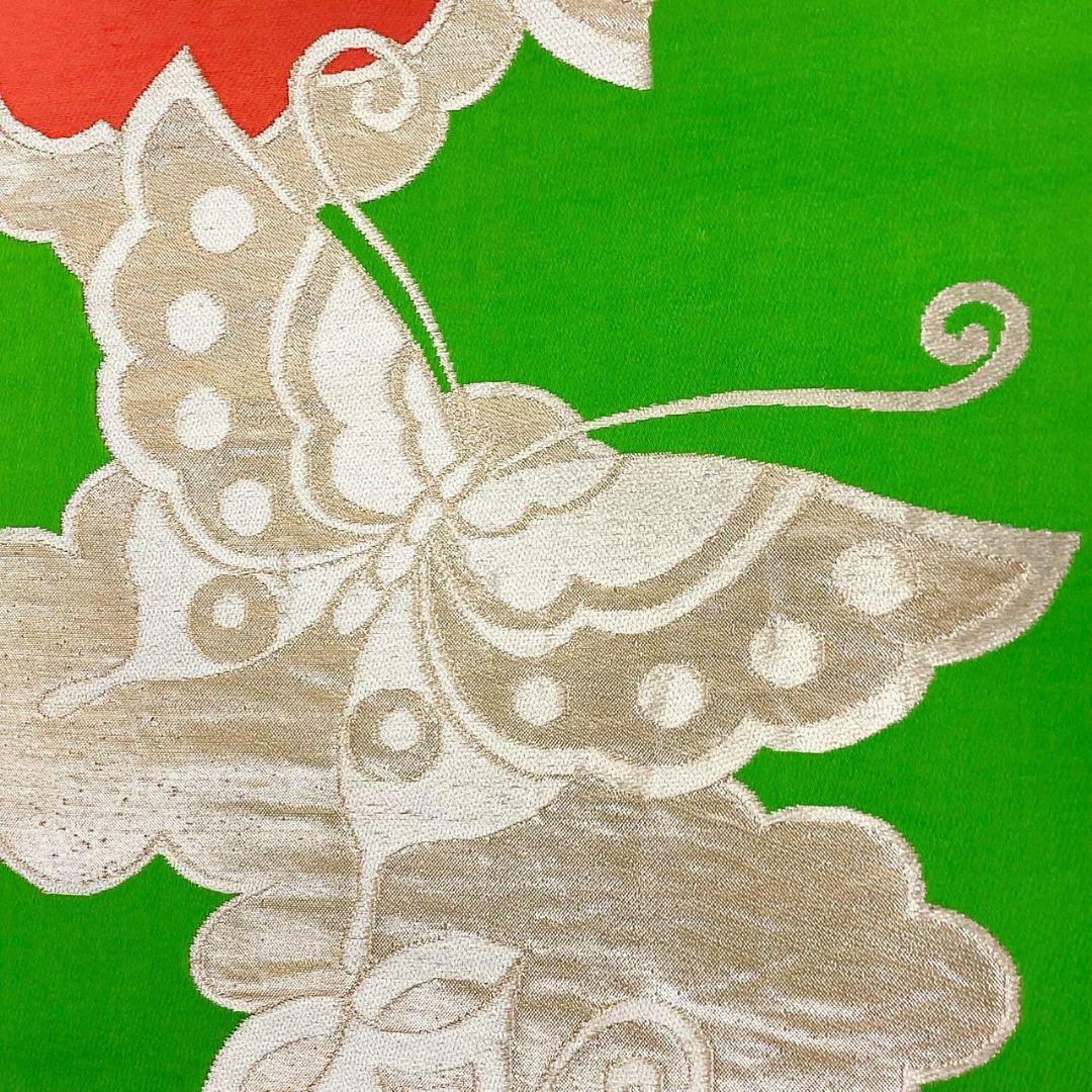 4287# Japanese Vintage Fukuro Obi Belt Kimono Fabric Silk Traditional Green