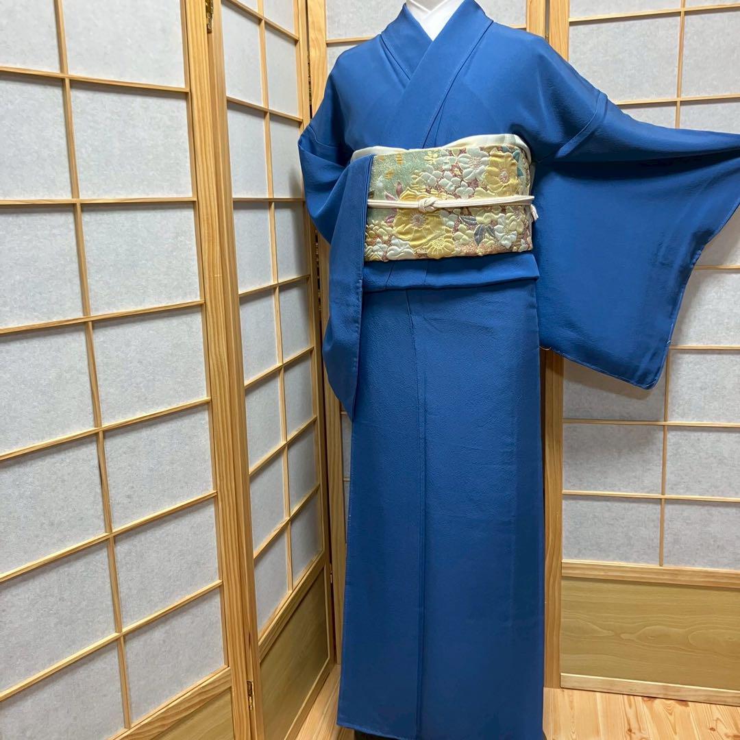 5796# Japanese Kimono Vintage Womens Silk Fabric Robe Kimono only sold Blue