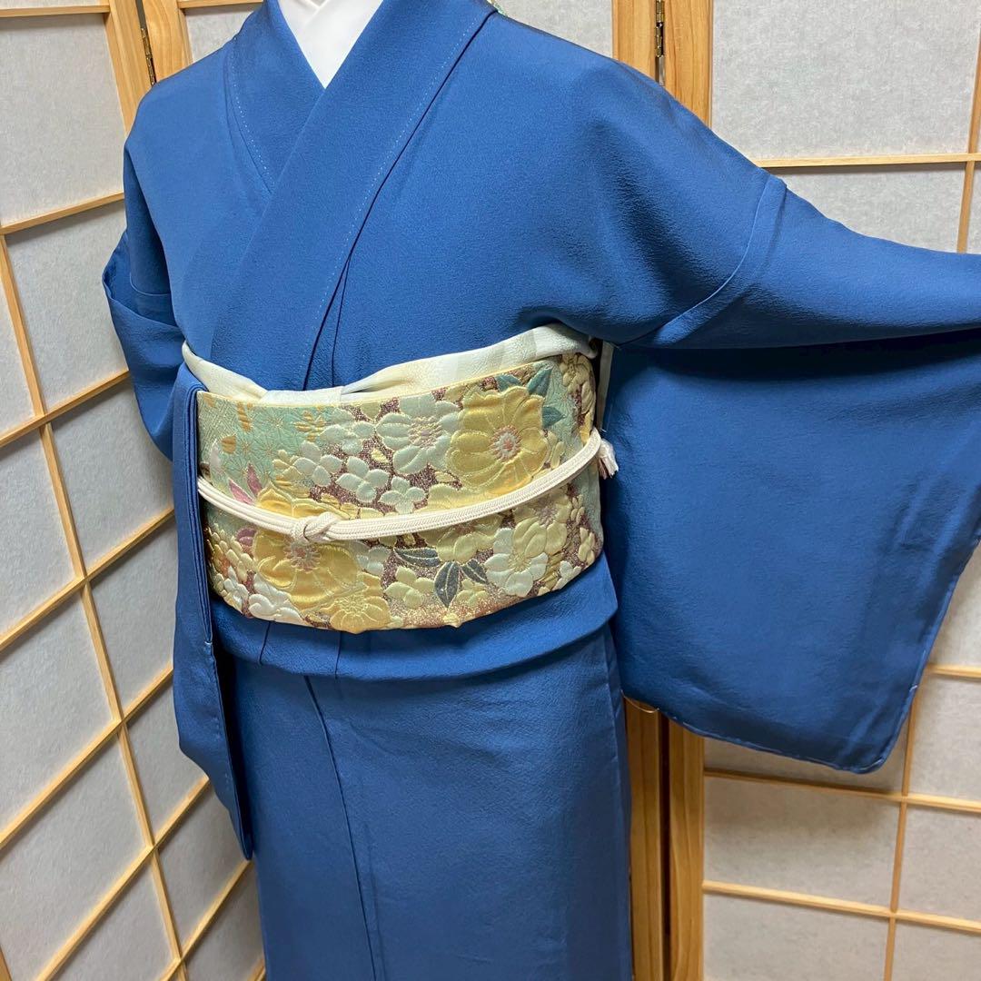 5796# Japanese Kimono Vintage Womens Silk Fabric Robe Kimono only sold Blue