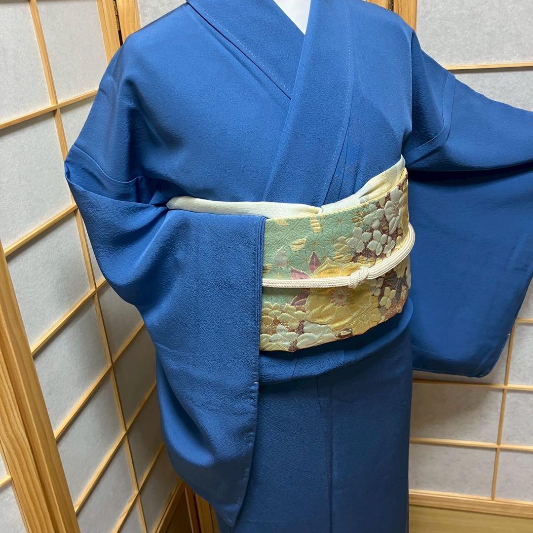 5796# Japanese Kimono Vintage Womens Silk Fabric Robe Kimono only sold Blue