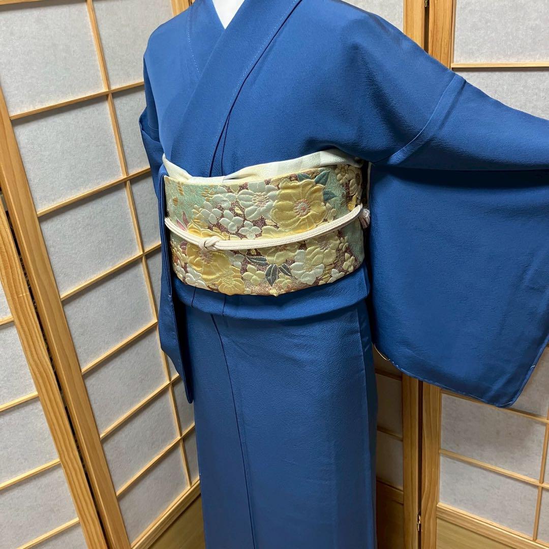 5796# Japanese Kimono Vintage Womens Silk Fabric Robe Kimono only sold Blue