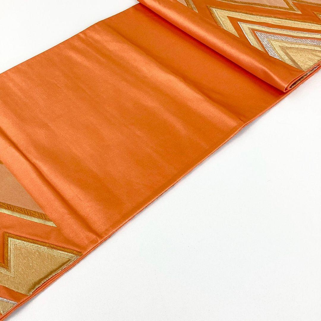 5227# Japanese Vintage Fukuro Obi Belt Kimono Fabric Silk Traditional Orange