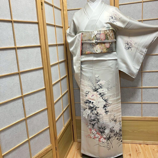 4367# Japanese Kimono Vintage Womens Silk Fabric Robe Kimono only sold Unused