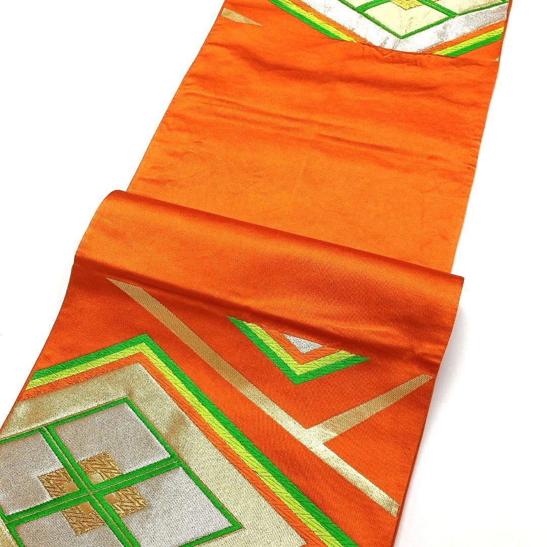 3767# Japanese Vintage Fukuro Obi Belt Kimono Fabric Silk Traditional Orange