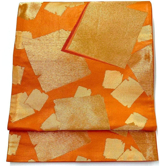 4741# Japanese Vintage Fukuro Obi Belt Kimono Fabric Silk Traditional Orange