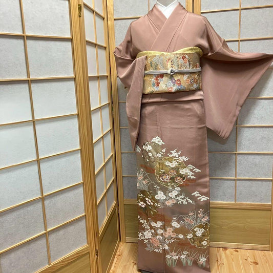 4351# Japanese Tomesode Kimono Vintage Womens Silk Fabric Robe Kimono only sold