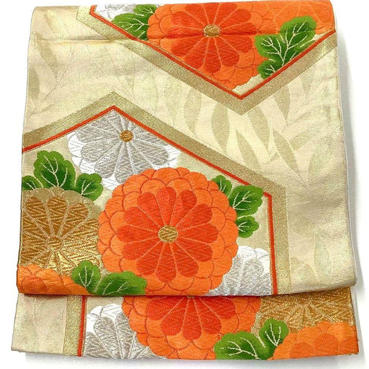 4727# Japanese Vintage Fukuro Obi Belt Kimono Fabric Silk Traditional Embroidery