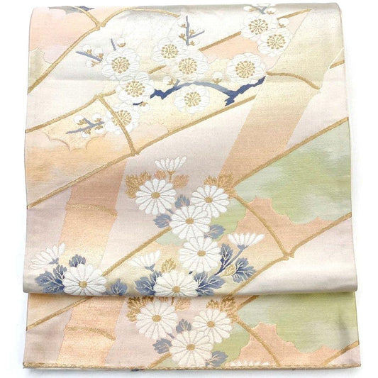 4258# Japanese Vintage Fukuro Obi Belt Kimono Fabric Silk Traditional Embroidery