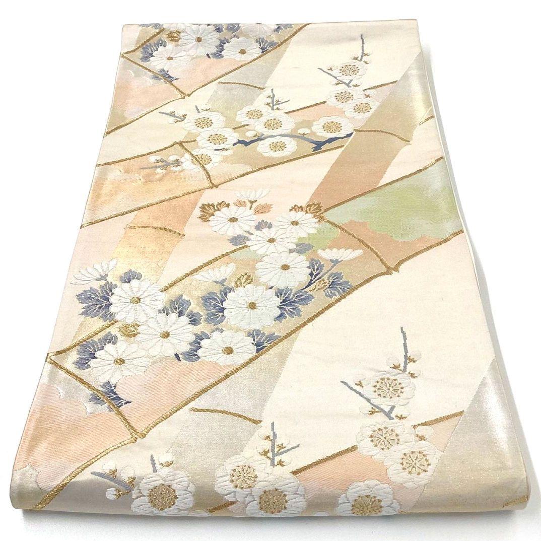 4258# Japanese Vintage Fukuro Obi Belt Kimono Fabric Silk Traditional Embroidery