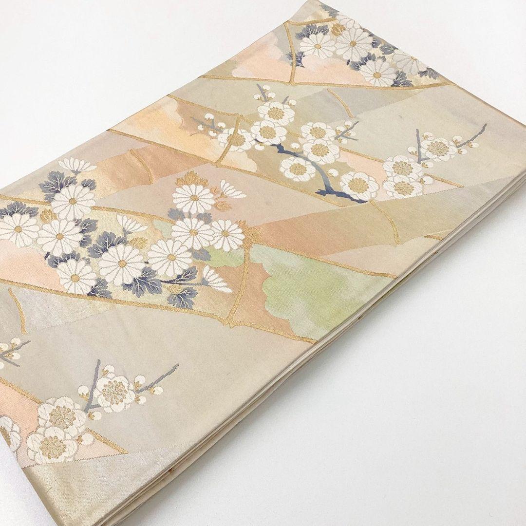 4258# Japanese Vintage Fukuro Obi Belt Kimono Fabric Silk Traditional Embroidery