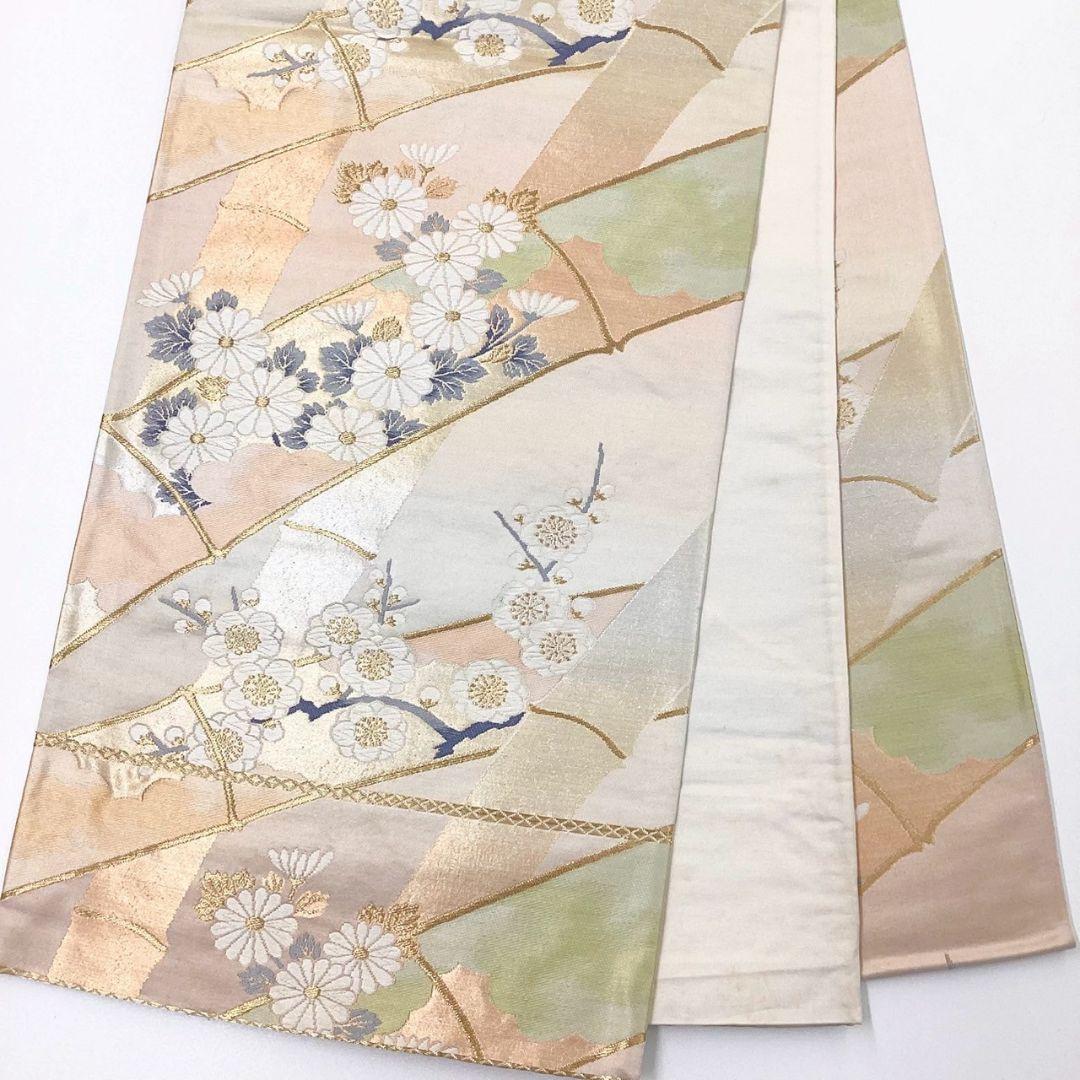 4258# Japanese Vintage Fukuro Obi Belt Kimono Fabric Silk Traditional Embroidery