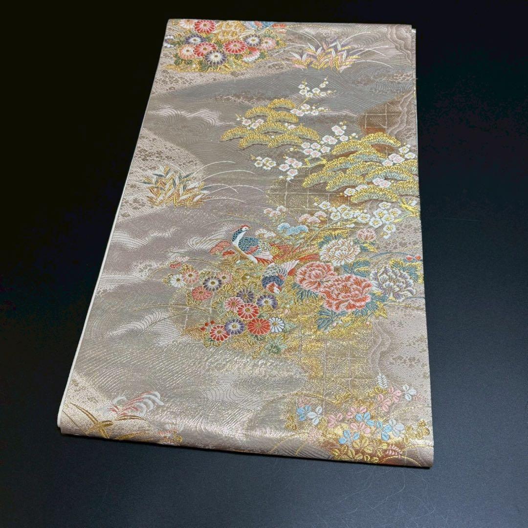6149# Japanese Vintage Fukuro Obi Belt Kimono Fabric Silk Traditional Gold