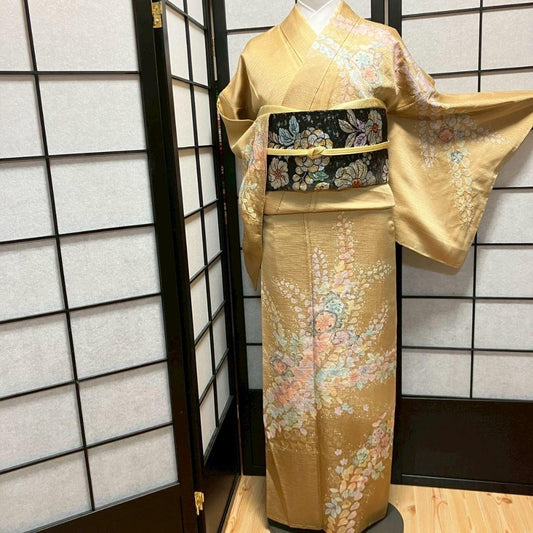 4385# Japanese Kimono Vintage Womens Silk Fabric Robe Kimono only sold Shibori
