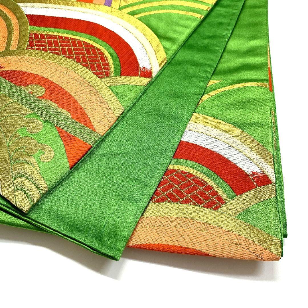 4459# Japanese Vintage Fukuro Obi Belt Kimono Fabric Silk Traditional Green