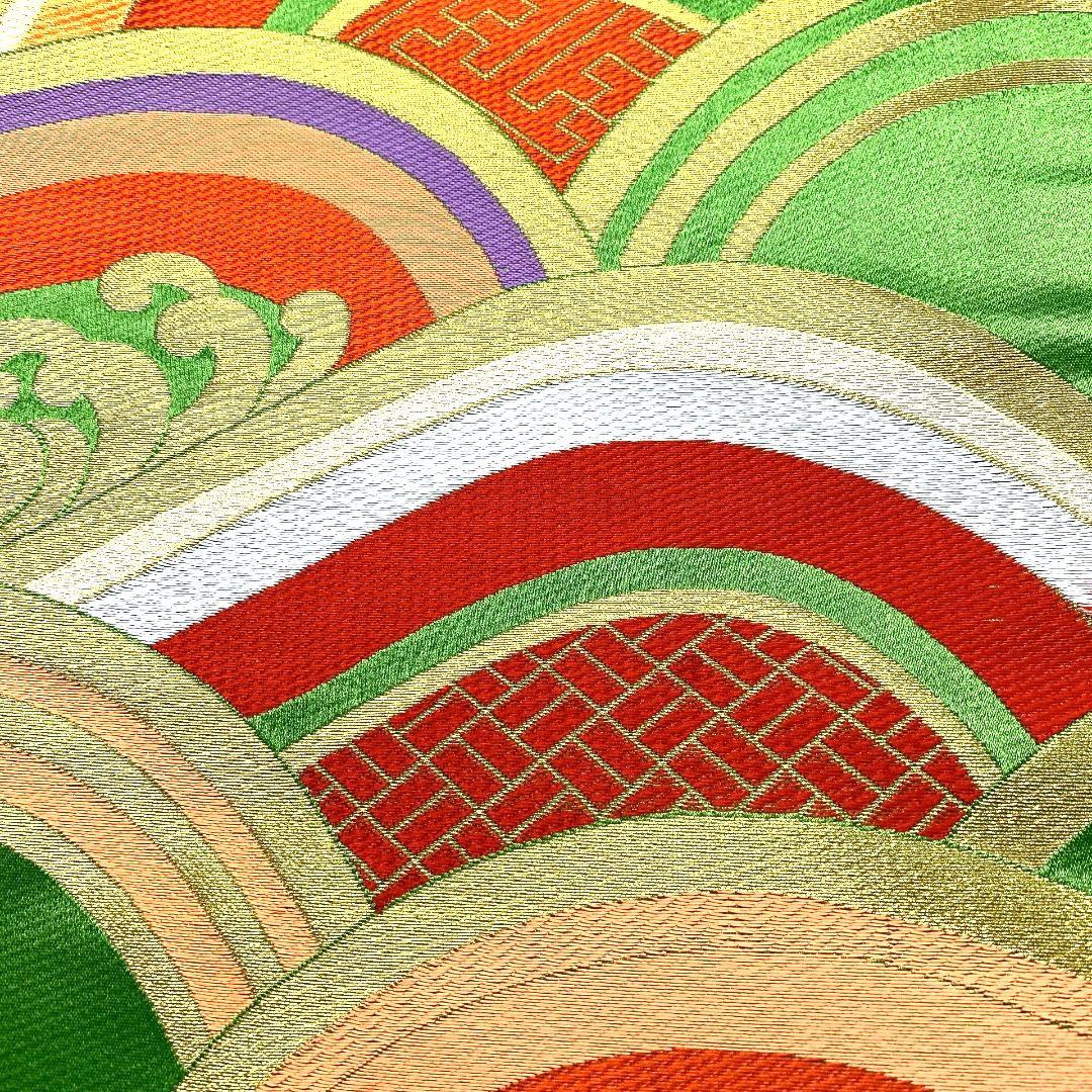 4459# Japanese Vintage Fukuro Obi Belt Kimono Fabric Silk Traditional Green