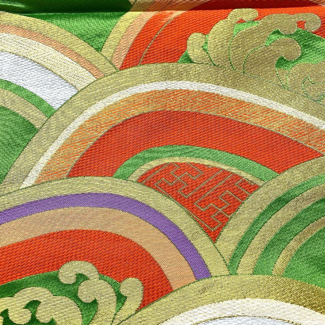 4459# Japanese Vintage Fukuro Obi Belt Kimono Fabric Silk Traditional Green