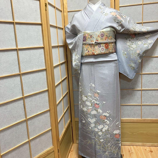 4395# Japanese Kimono Vintage Womens Silk Fabric Robe Kimono only sold Unused