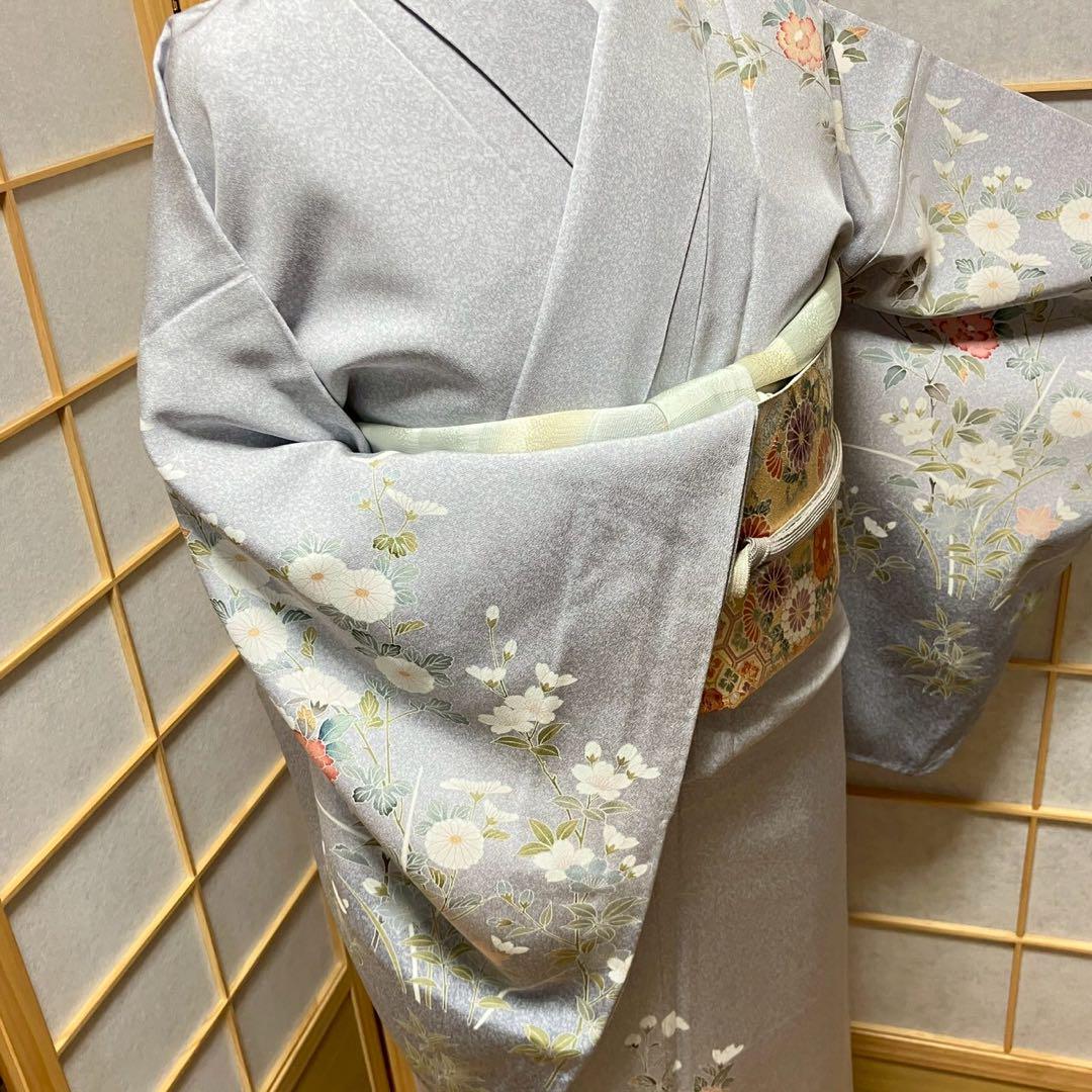 4395# Japanese Kimono Vintage Womens Silk Fabric Robe Kimono only sold Unused