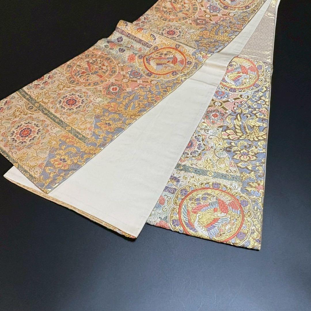 6150# Japanese Vintage Fukuro Obi Belt Kimono Fabric Silk Traditional Gold