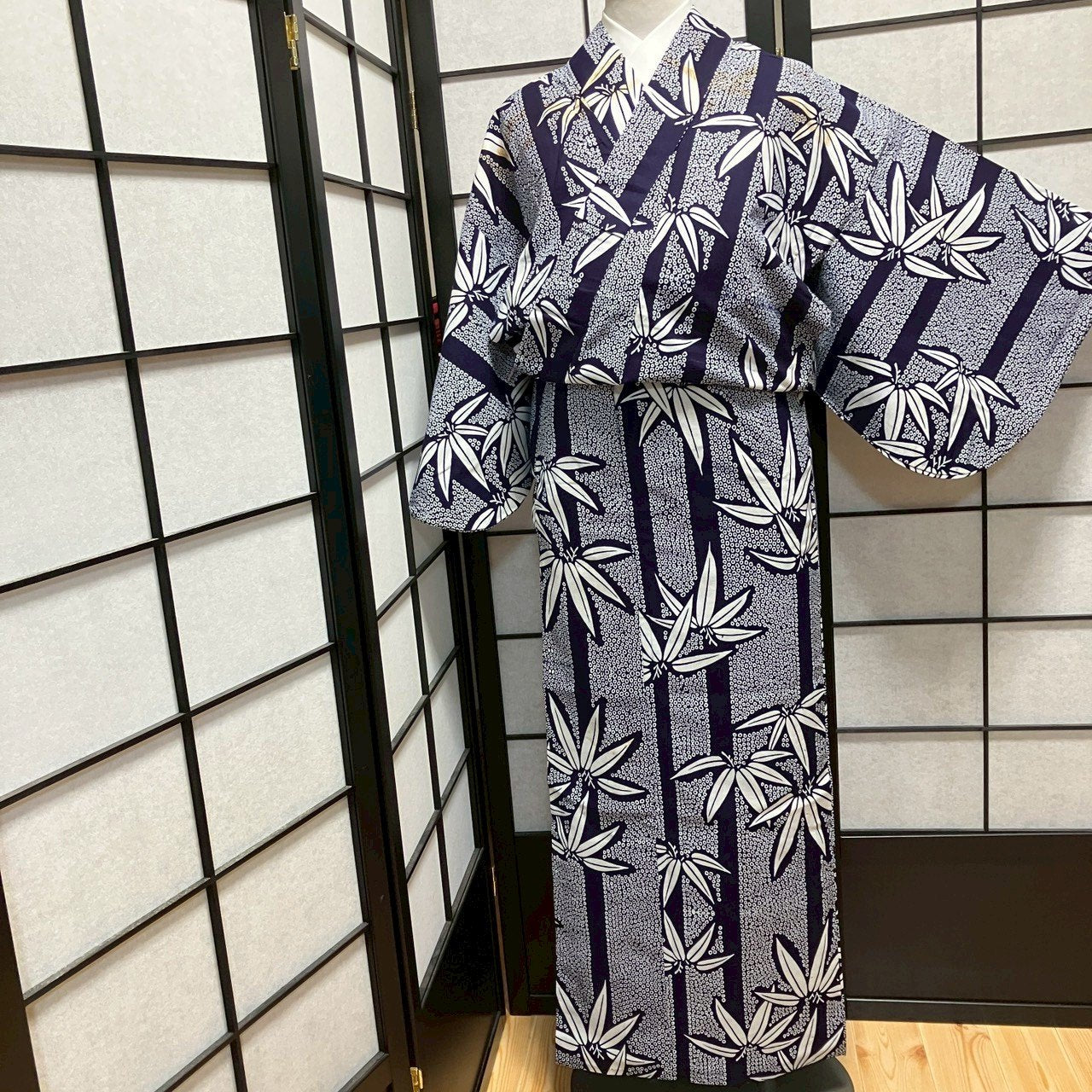 ［9146］浴衣 笹竹文様 ゆかた レディース リメイク 綿