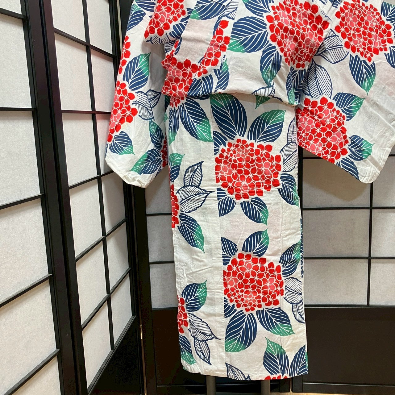［9430］浴衣 あじさい 紫陽花文様 ゆかた 綿 リメイク 白 レディース