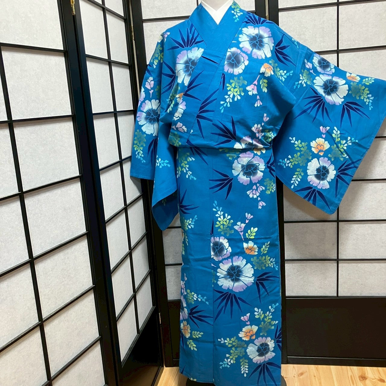 ［9124］浴衣 草花文様 レディース 綿 リメイク ゆかた