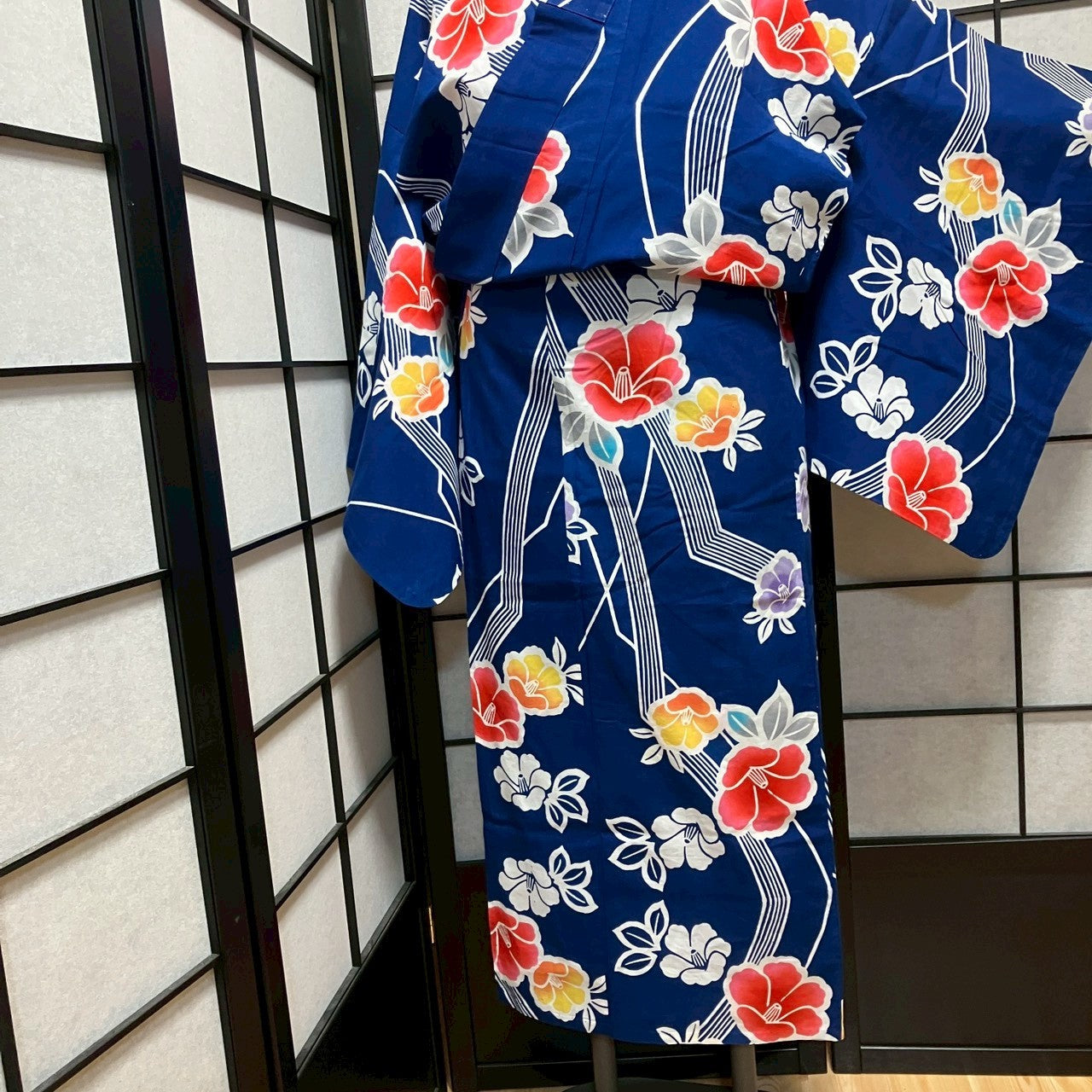 ［9453］浴衣 椿文様 ゆかた レディース リメイク 綿