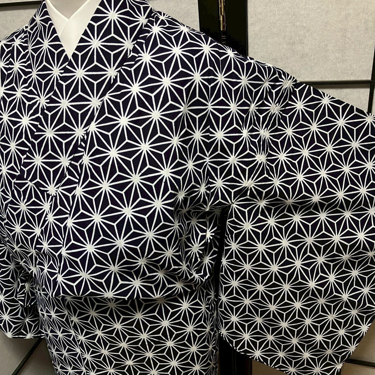 ［9474］浴衣 美品 麻の葉文様 ゆかた レディース 綿 リメイク