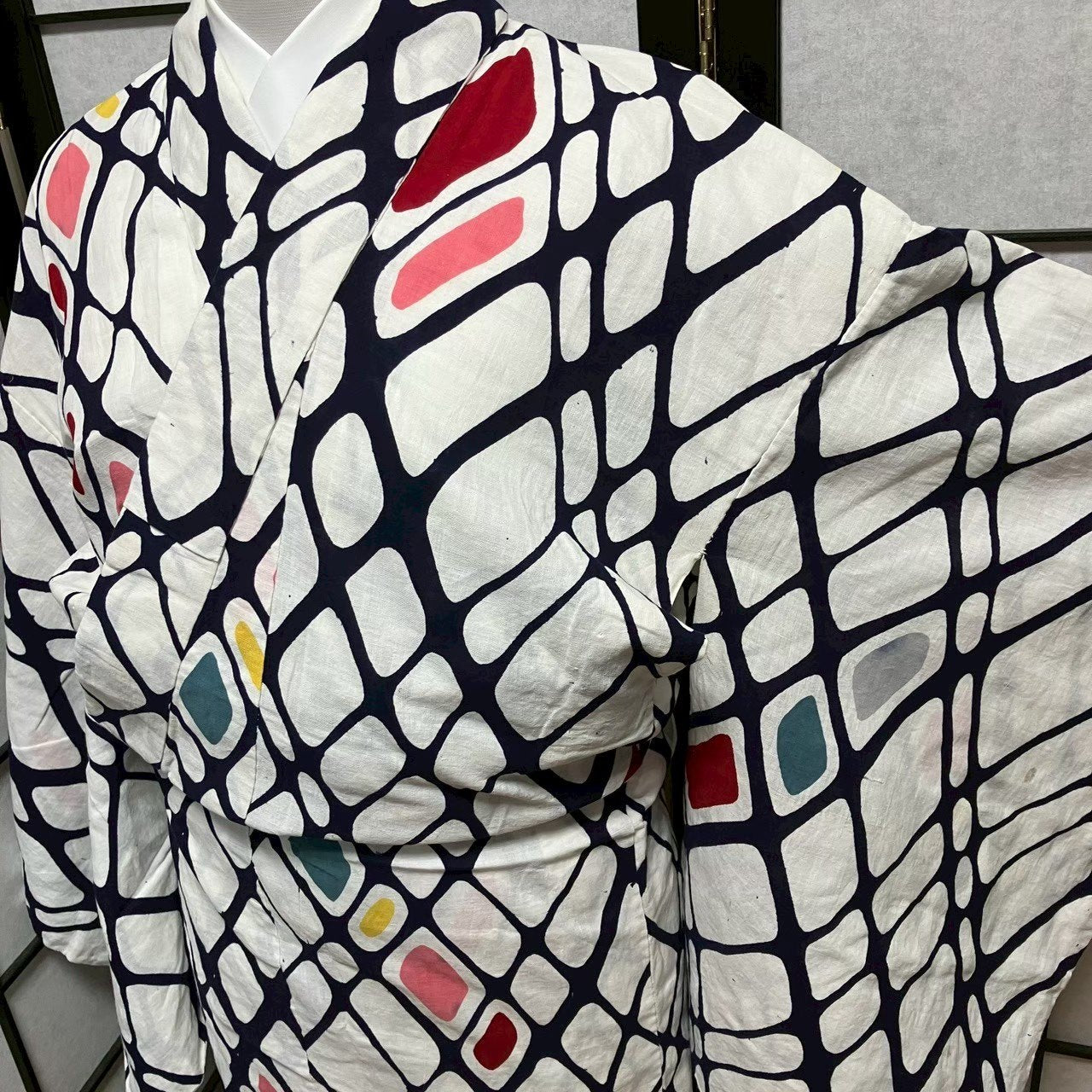 ［9076］浴衣 幾何学模様 ゆかた レディース リメイク 綿