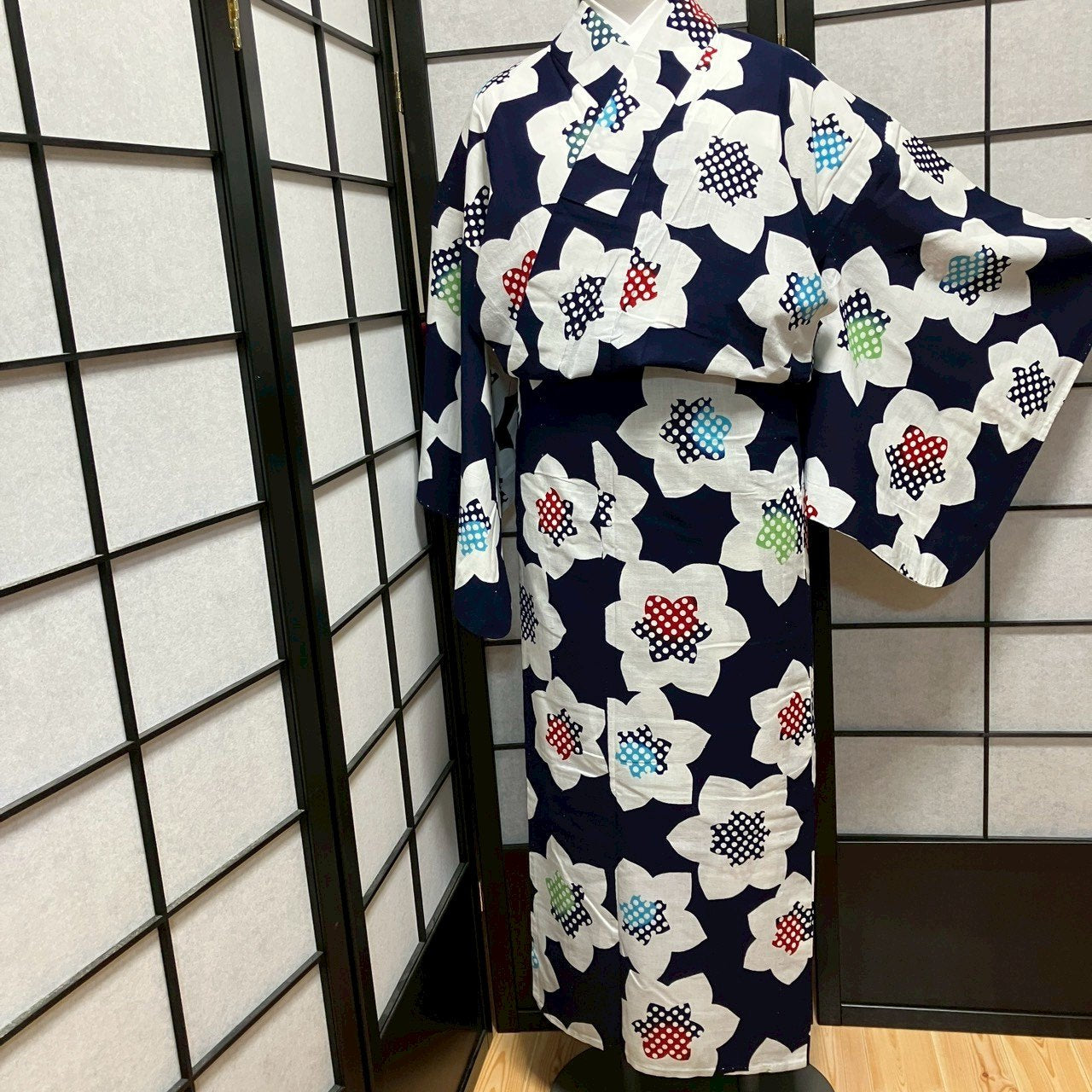 ［9458］浴衣 花吉祥文様 綿 リメイク ゆかた リメイク