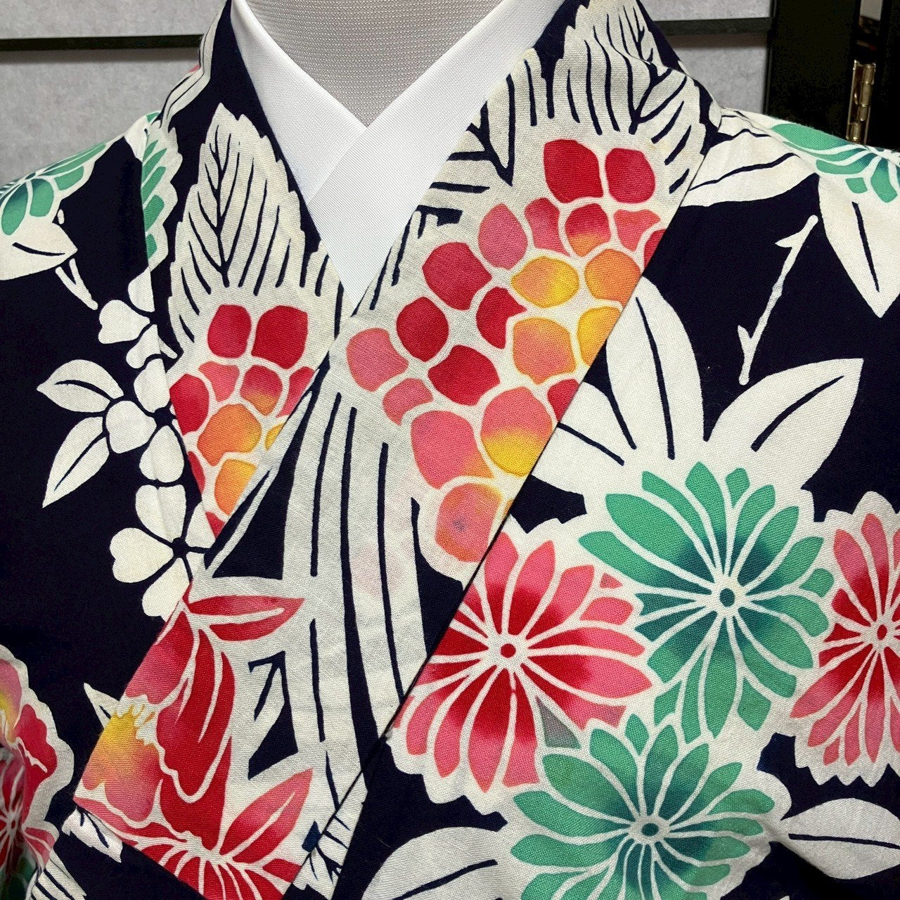 8760# Japanese Yukata Womens Vintage Fabric Cotton Robe Kimono Traditional