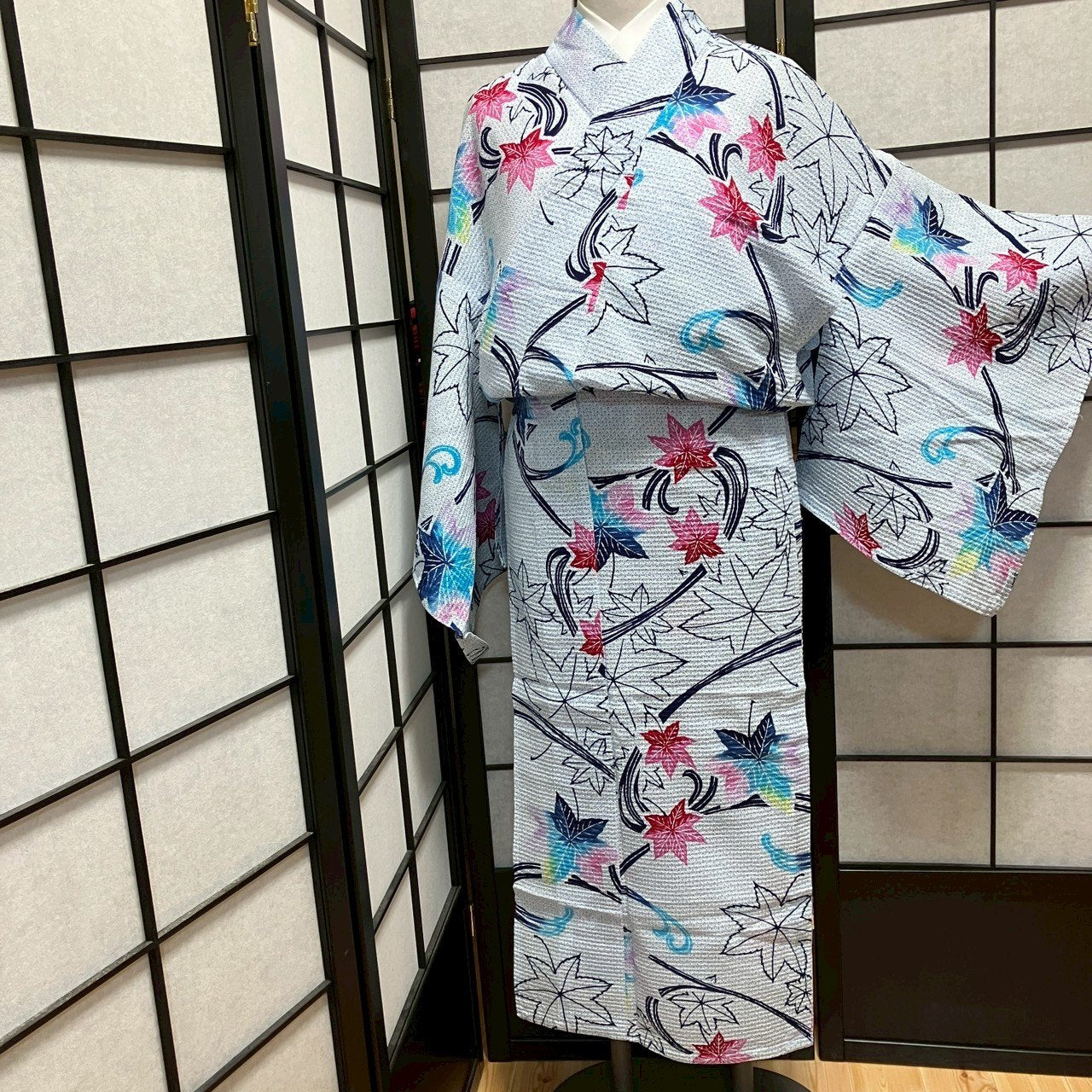 ［9166］浴衣 楓文様 ぼかし 絞り調 ゆかた レディース 綿 リメイク
