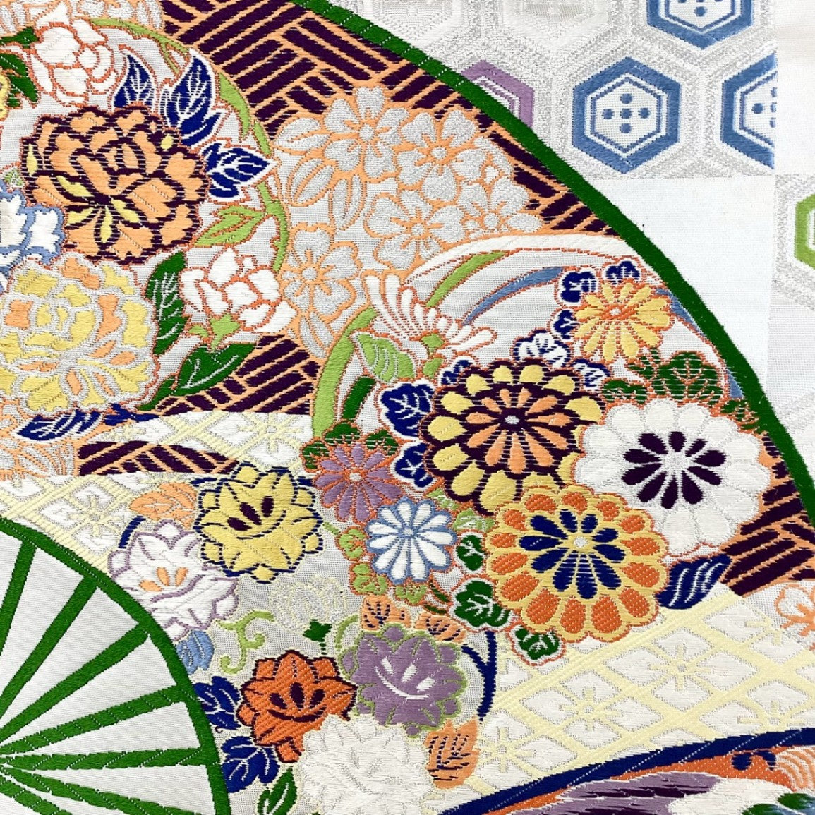 ［8861］袋帯 扇鳳凰吉祥文様 銀彩 六通 正絹 着物 フォーマル
