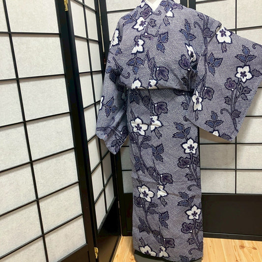 8766# Japanese Yukata Womens Vintage Fabric Cotton Robe Kimono Traditional