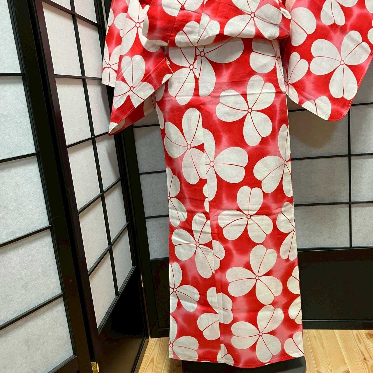 ［9098］浴衣 花文様 綿 レディース ゆかた リメイク