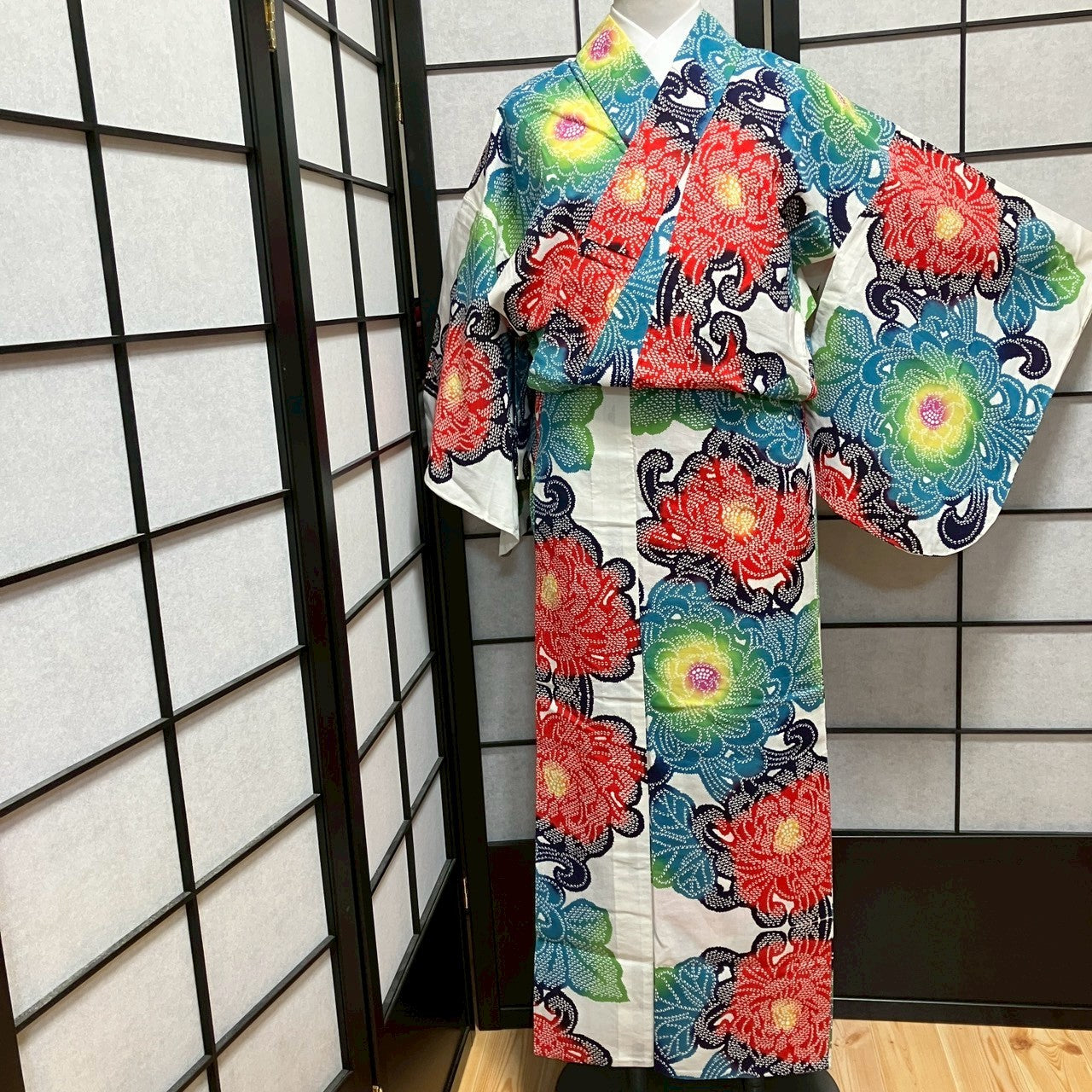 ［9114］浴衣 草花文様 ぼかし 綿 レディース ゆかた リメイク