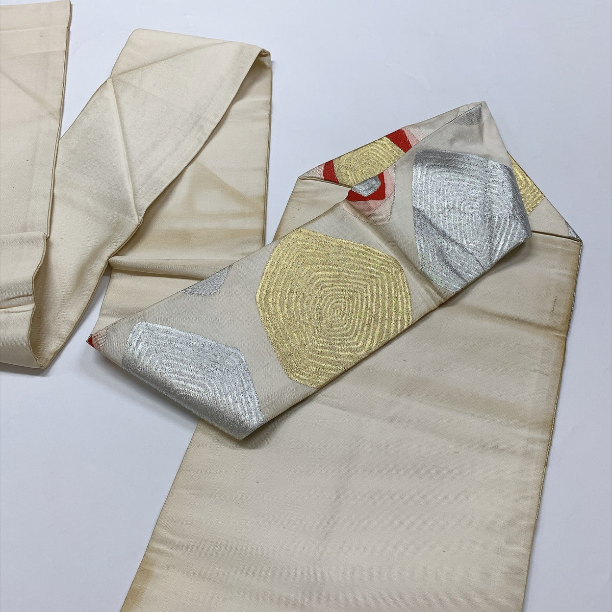 ［9348］名古屋帯 抽象文様 九寸 金銀糸 正絹 着物