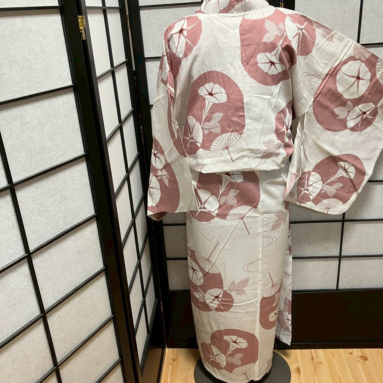 ［9498］浴衣 扇草花文様 ゆかた レディース 綿 リメイク