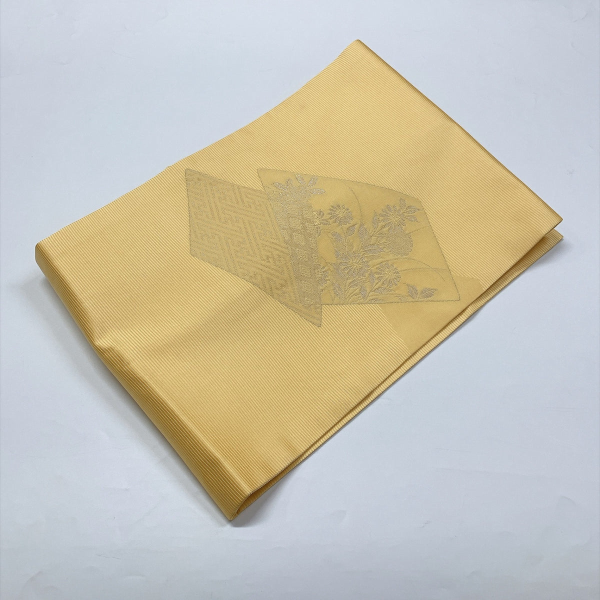 ［9362］名古屋帯 草花菱文様 九寸 銀糸 正絹 着物