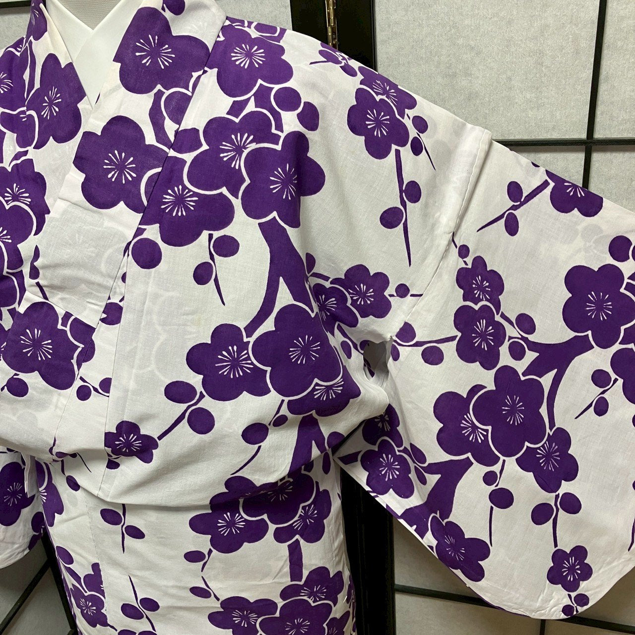 ［8777］浴衣 枝梅文様 幅広サイズ 綿 ゆかた レディース リメイク
