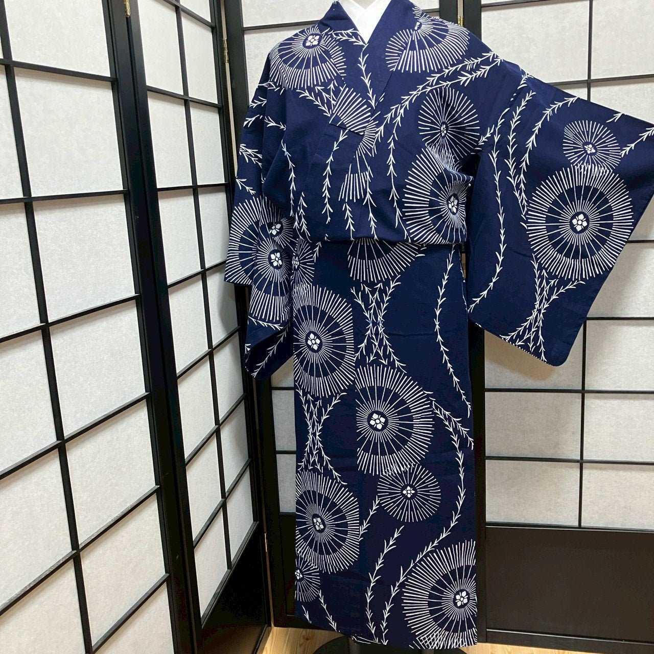 ［9431］浴衣 番傘草木文様 綿 レディース ゆかた リメイク